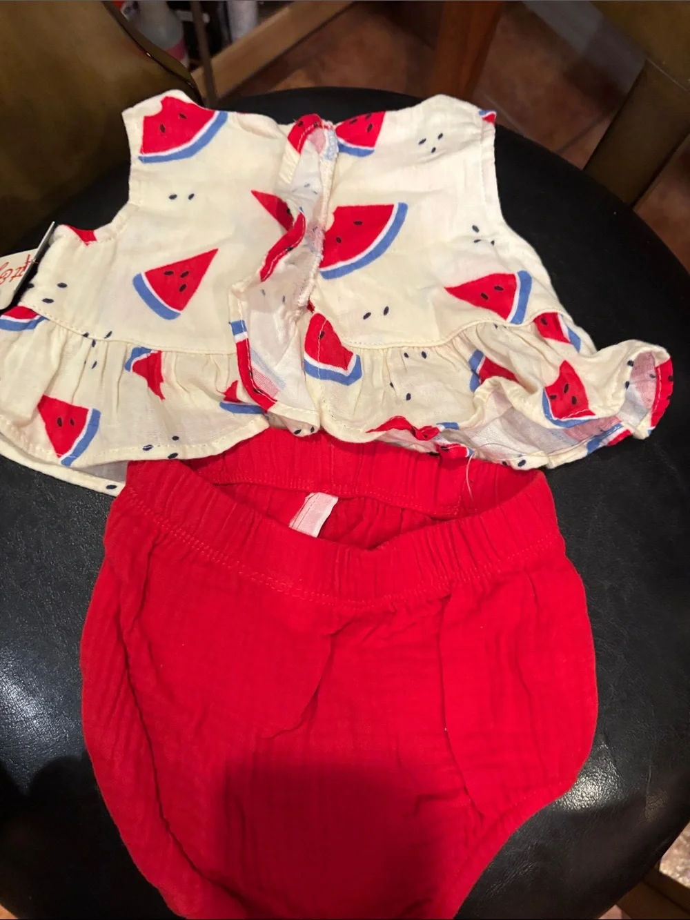 Cat & Jack Cream Watermelon Ruffle Top with Red Bloomers